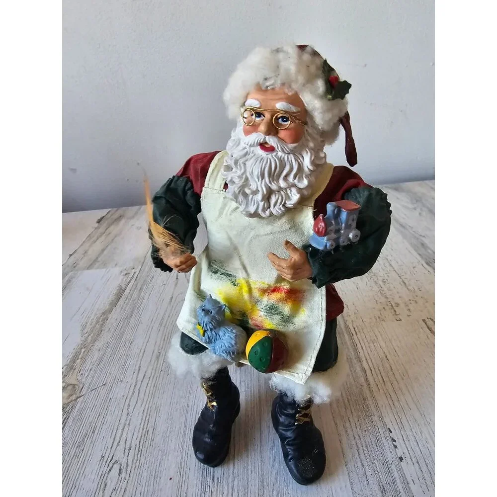 Paper mache Santa cat feather statue figurine Xmas decor